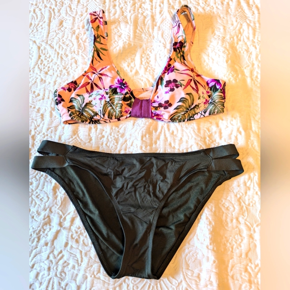 Olive and floral print bikini